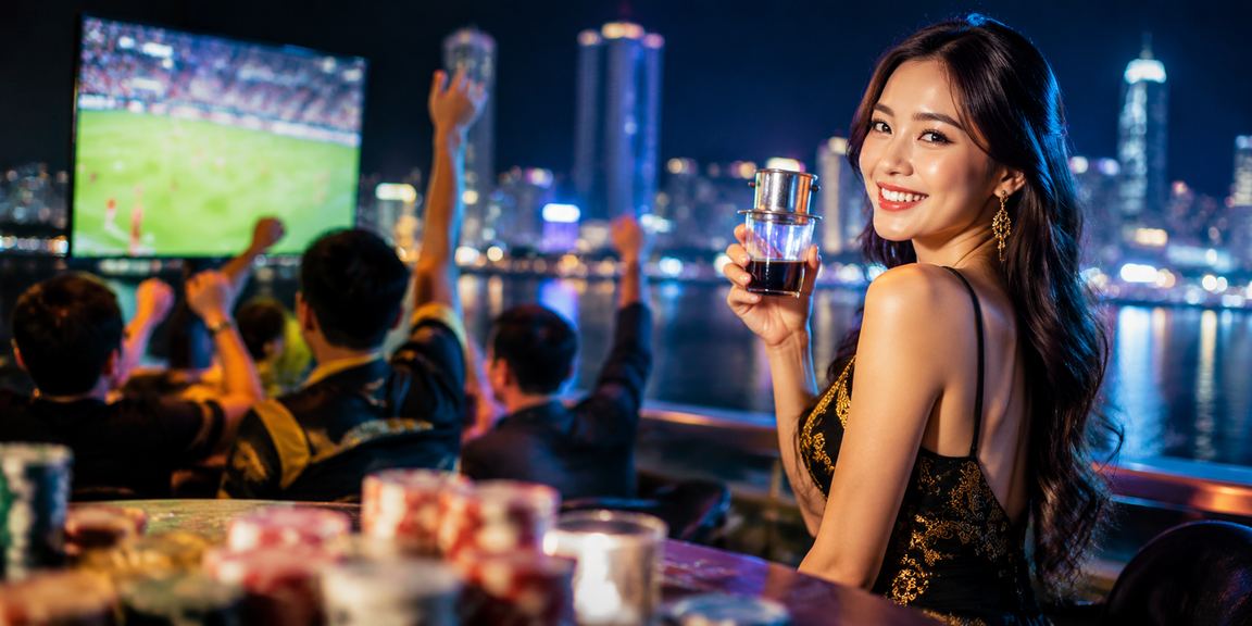 Người xem bóng đá và đặt cược tại quán cà phê Nha Trang buổi tối